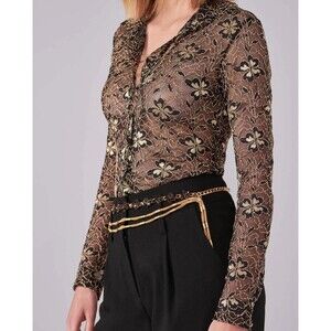Anne Fontaine Blouse Women 38 (4-6) Black Retro Lace Floral Lisboa Top